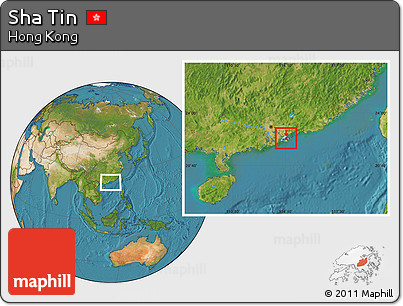 Satellite Location Map of Sha Tin, highlighted country