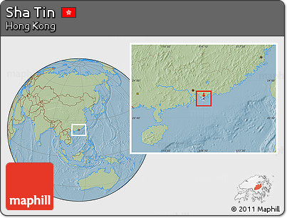 Savanna Style Location Map of Sha Tin, highlighted country, hill shading