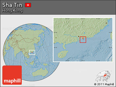 Savanna Style Location Map of Sha Tin, highlighted country, hill shading