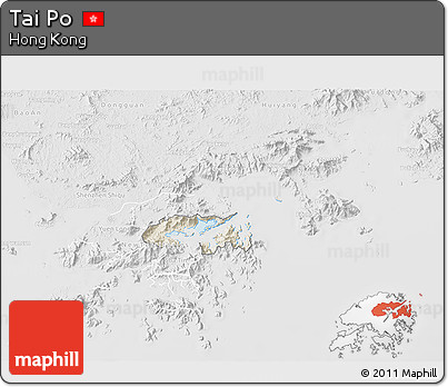Shaded Relief 3D Map of Tai Po, lighten, desaturated