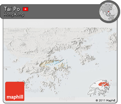 Shaded Relief 3D Map of Tai Po, lighten, semi-desaturated
