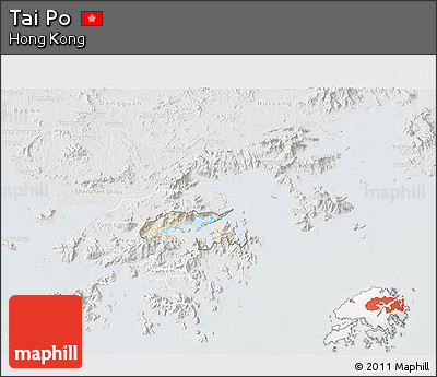 Shaded Relief 3D Map of Tai Po, lighten, semi-desaturated