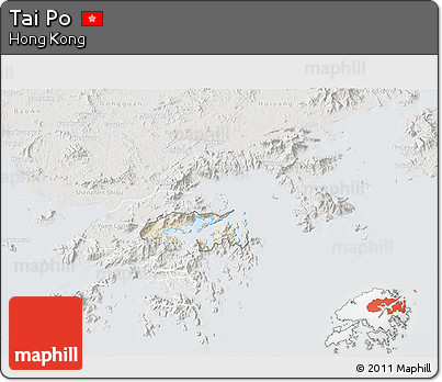 Shaded Relief 3D Map of Tai Po, lighten, semi-desaturated