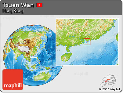 Physical Location Map of Tsuen Wan, highlighted country, within the entire country