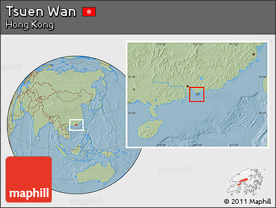 Savanna Style Location Map of Tsuen Wan, within the entire country, hill shading