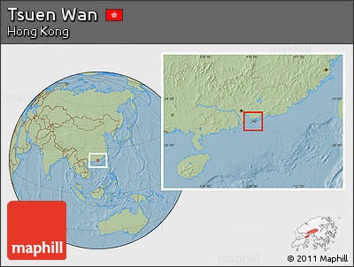 Savanna Style Location Map of Tsuen Wan, hill shading