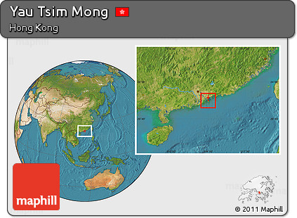 Satellite Location Map of Yau Tsim Mong, within the entire country