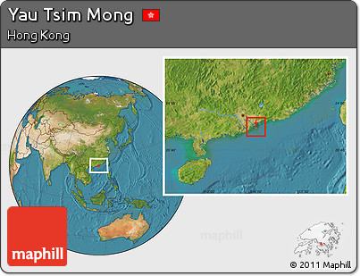 Satellite Location Map of Yau Tsim Mong, within the entire country