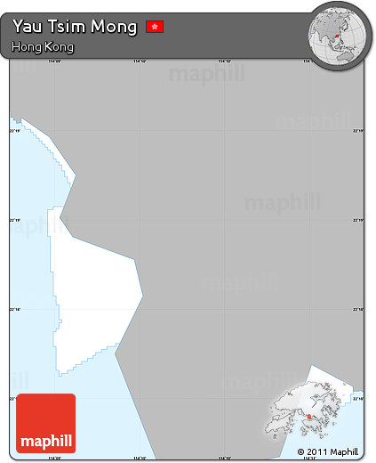 Gray Simple Map of Yau Tsim Mong, single color outside