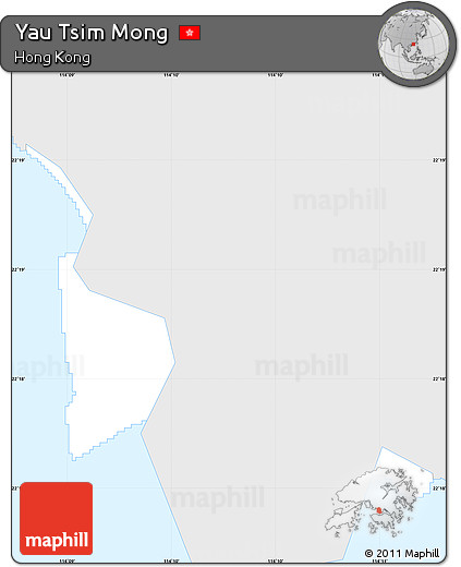 Silver Style Simple Map of Yau Tsim Mong, single color outside