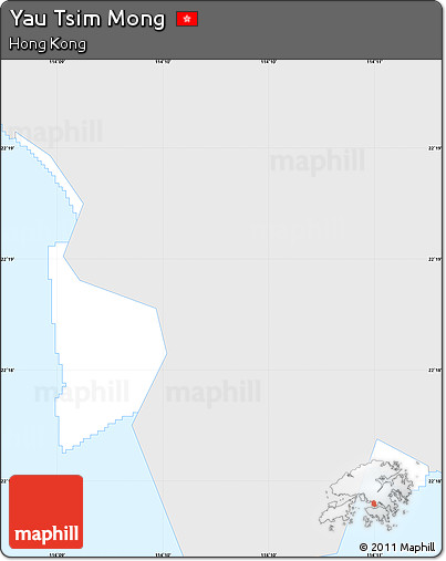 Silver Style Simple Map of Yau Tsim Mong, single color outside
