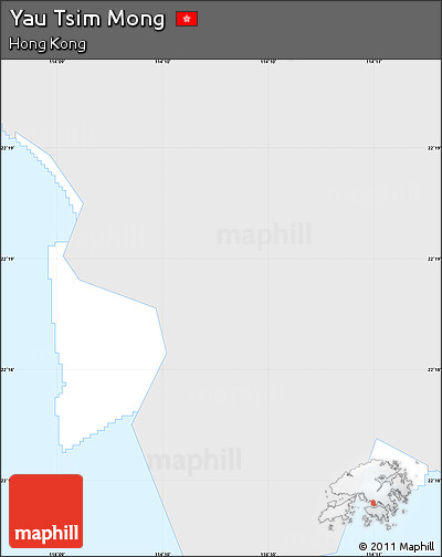 Silver Style Simple Map of Yau Tsim Mong, single color outside