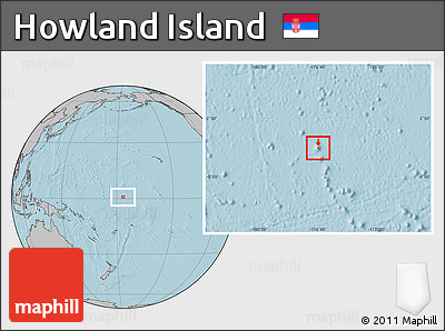 Blank Location Map of Howland Island, gray outside, hill shading outside