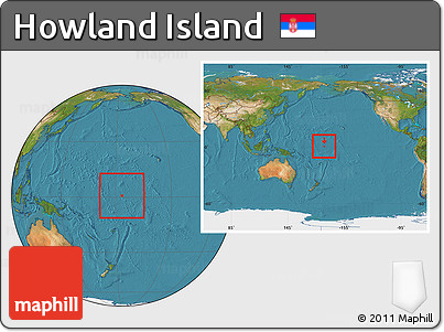 Satellite Location Map of Howland Island, within the entire continent