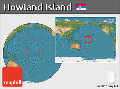 Satellite Location Map of Howland Island, within the entire continent