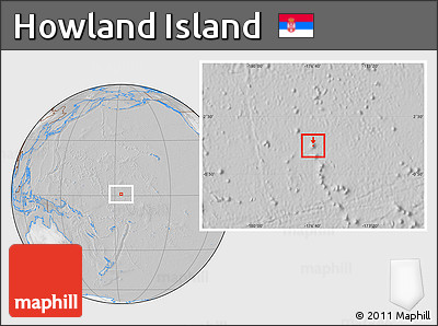 Satellite Location Map of Howland Island, lighten, desaturated