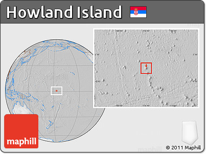 Satellite Location Map of Howland Island, lighten, desaturated
