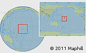 Savanna Style Location Map of Howland Island, within the entire continent, hill shading