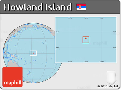 Savanna Style Location Map of Howland Island, gray outside, hill shading inside