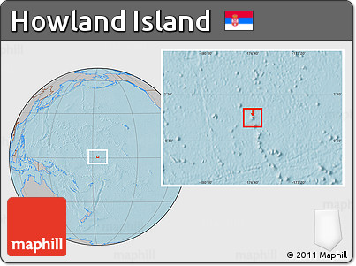 Savanna Style Location Map of Howland Island, gray outside, hill shading outside