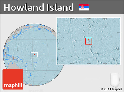 Savanna Style Location Map of Howland Island, gray outside, hill shading outside