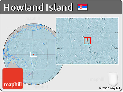 Savanna Style Location Map of Howland Island, gray outside, hill shading