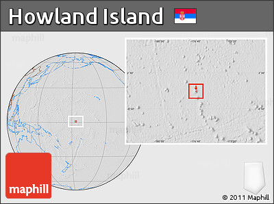 Savanna Style Location Map of Howland Island, lighten, desaturated, hill shading