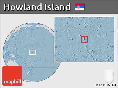 Savanna Style Location Map of Howland Island, lighten, desaturated, land only, hill shading
