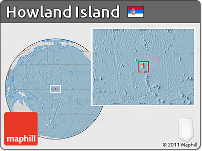 Savanna Style Location Map of Howland Island, lighten, desaturated, land only, hill shading