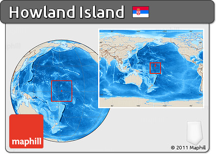 Shaded Relief Location Map of Howland Island, within the entire continent