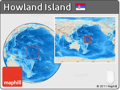 Shaded Relief Location Map of Howland Island, within the entire continent