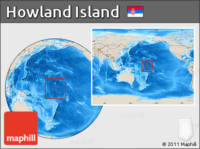 Shaded Relief Location Map of Howland Island, within the entire continent
