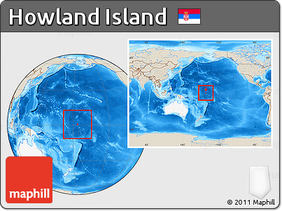 Shaded Relief Location Map of Howland Island, highlighted continent, within the entire continent