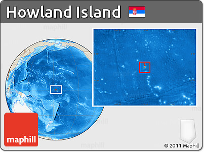Shaded Relief Location Map of Howland Island, highlighted continent