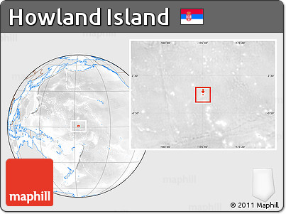 Shaded Relief Location Map of Howland Island, lighten, desaturated