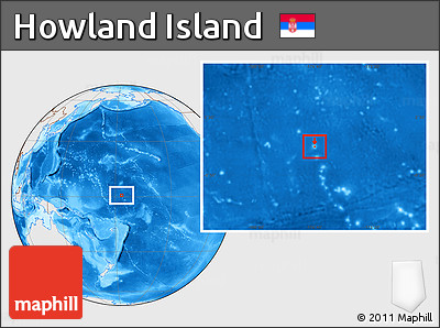 Shaded Relief Location Map of Howland Island, lighten, desaturated, land only