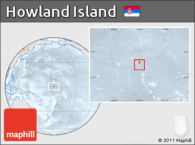 Shaded Relief Location Map of Howland Island, lighten, semi-desaturated