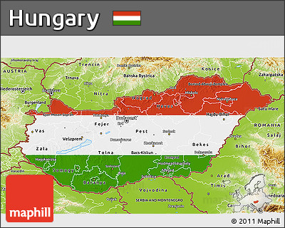 Flag 3D Map of Hungary, physical outside