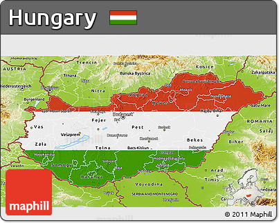 Flag 3D Map of Hungary, physical outside