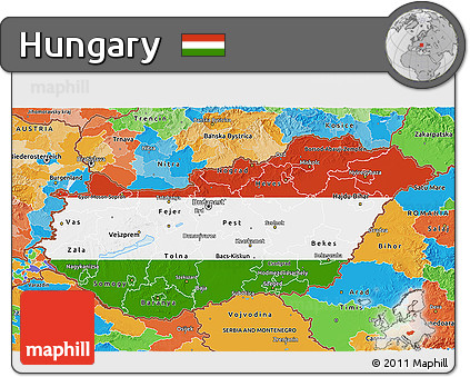 Flag 3D Map of Hungary, political outside