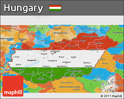 Flag 3D Map of Hungary, political outside