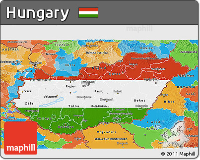 Flag 3D Map of Hungary, political outside
