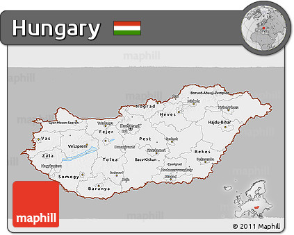 Gray 3D Map of Hungary, single color outside