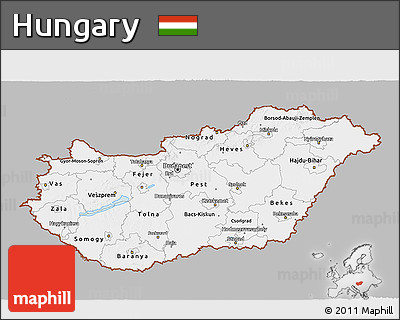 Gray 3D Map of Hungary, single color outside