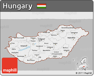 Gray 3D Map of Hungary, single color outside