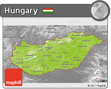 Physical 3D Map of Hungary, desaturated