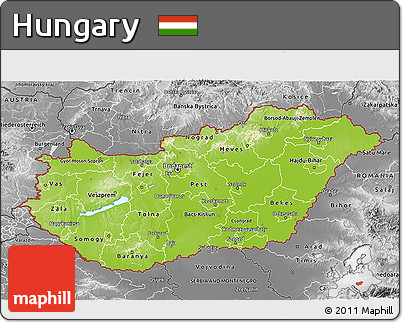 Physical 3D Map of Hungary, desaturated