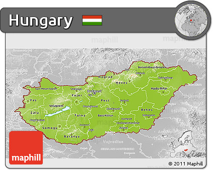 Physical 3D Map of Hungary, lighten, desaturated