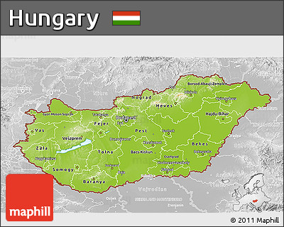 Physical 3D Map of Hungary, lighten, desaturated