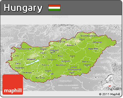 Physical 3D Map of Hungary, lighten, desaturated